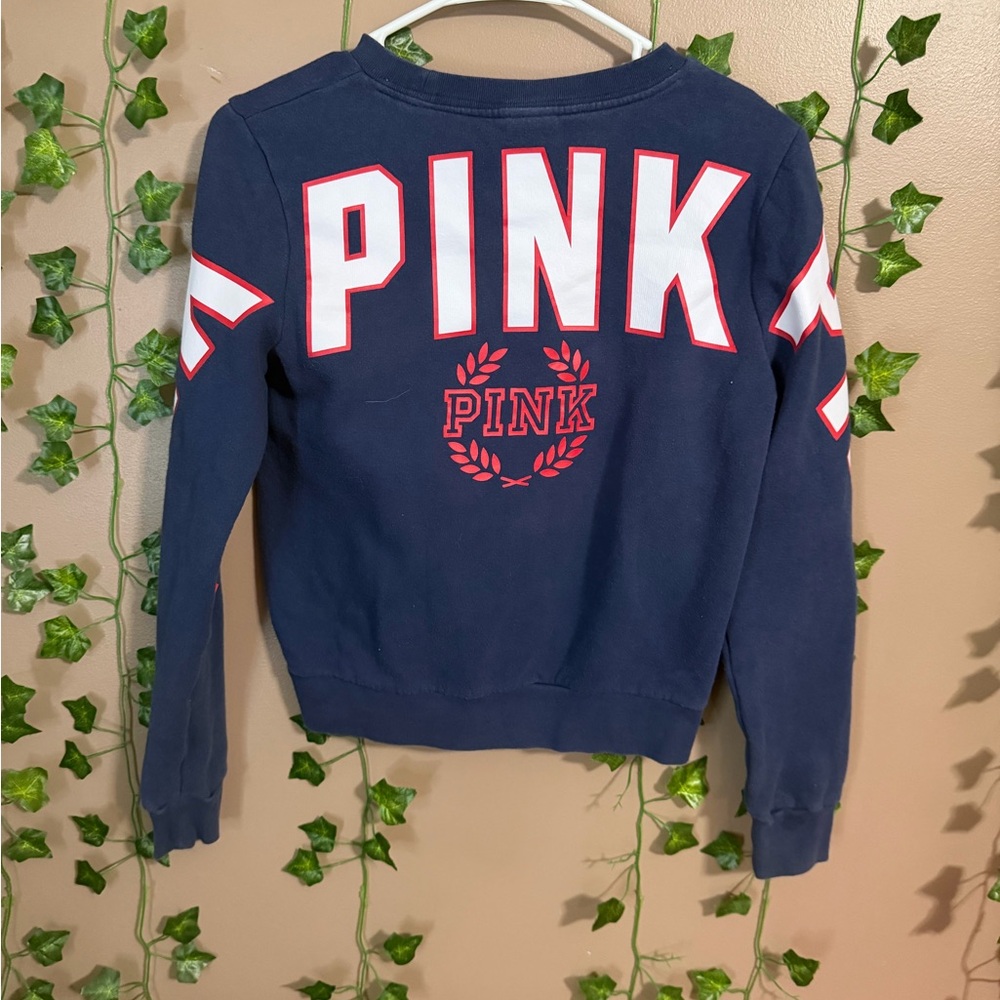Victoria's Secret Navy Sweatshirt with White and Red Details